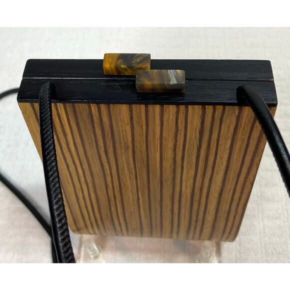 Hammill Diebolt Studio Alcea Minaudiere Wood Handbag Zebrawood MSRP $220 - Picture 6 of 16